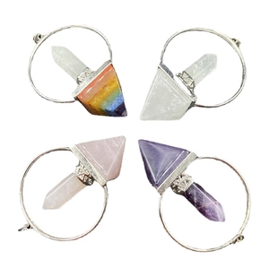 Natural crystal pyramid pendants with silver metal rings and hexagonal stone pillars