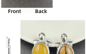 Detailed front and back views of a turtle pendant brooch set with natural stone inlay