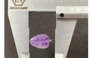 Macro shot showing purple amethyst leaf pendant size measurement of about 15mm