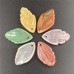 Set of six colorful magnolia petal jade pendants with fine leaf carvings for DIY jewelry