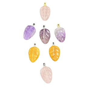 Carved leaf gemstone pendants in amethyst and rose quartz for DIY jewelry making