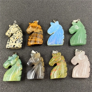 Hand Carved Natural Gemstone Horse Head Pendant Crystal Unicorn Charm For DIY Necklace Sweater Chain Jewelry Gift
