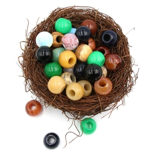Mixed color 20mm large hole natural stone beads in a decorative nest for DIY jewelry making
