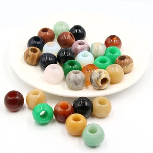 Natural Stone Large Hole Round Beads For DIY Jewelry Making Bracelet Necklace Agate Rose Quartz Green Aventurine Loose Beads