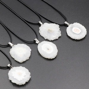 Natural Solar Quartz Pendant Necklace Sunflower Crystal Agate Slice Raw Stone With Black Cord Healing Jewelry Women