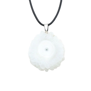 Natural sun flower agate crystal slice pendant with black cord and silver clasp