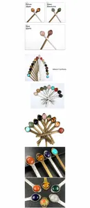 Detailed macro view of 10cm ruler bookmarks with diverse natural crystal stone inlays
