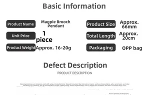 Detailed size chart and weight specifications for the gemstone magpie brooch pendant