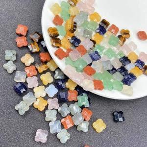 Natural Stone Carved Four-Leaf Clover Beads For DIY Jewelry Making Vintage Floral Loose Beads For Earrings Necklace Accessories