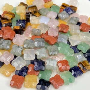 Carved four-leaf clover natural stone beads for DIY jewelry and flower hairpins
