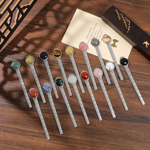 Set of 15 vintage alloy ruler bookmarks with inlaid natural crystal semi-precious stones