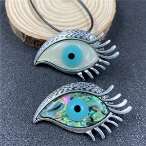 Broche Pendentif Mauvais Oeil Alliage Argent Vintage Incrusté Coquille D'Abalone Nacre Bijoux De Protection Turcs Femmes