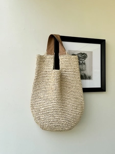 Large Capacity Handwoven Paper Straw Tote Bag Retro Summer Beach Vacation Shoulder Handbag With Leather Handles Women