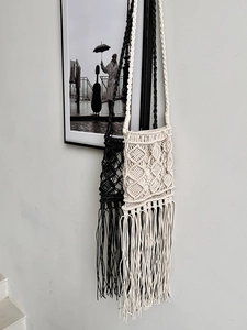 Bohemian Handmade Macrame Crossbody Bag With Long Fringe Tassel Hollow Woven Summer Beach Shoulder Bag For Women