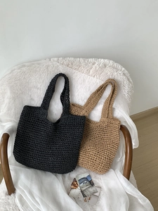 Women's French Minimalist Paper Straw Woven Tote Bag Large Capacity Handmade Hollow Out Summer Beach Vacation Shoulder Bag