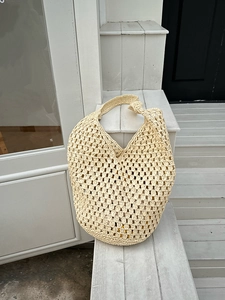 Large cream crochet tote bag with hollow knit design for summer beach holidays