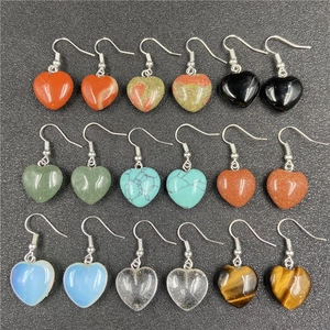 Natural Stone Heart Dangle Earrings For Women Sweet Amethyst Tiger Eye Rose Quartz Crystal Dangle Hook Earrings Jewelry