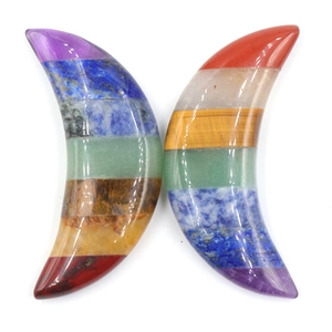 Polished seven chakra natural crystal crescent moon stones with colorful layered minerals