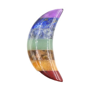 Polished moon-shaped seven chakra natural crystal stone pendant in multi-layer design
