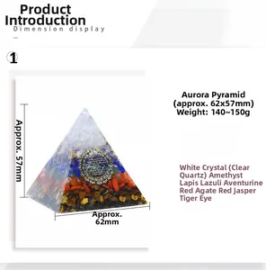 Detailed view of Orgone pyramid with 62x57mm dimensions and seven layers of natural crystals
