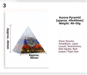 Detail view of 40x40mm Orgone Pyramid with 7-layer natural stones and energy symbol