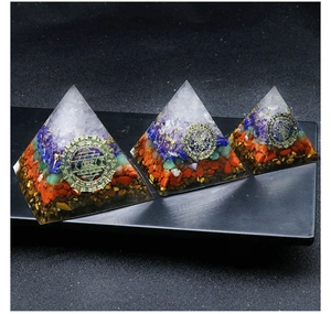 Three sizes of Orgone pyramids with multi-layer natural crystals and Sri Yantra symbol