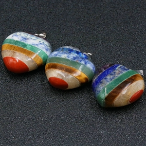 Natural crystal stone heart chakra pendant with multicolor gemstones and silver clasp