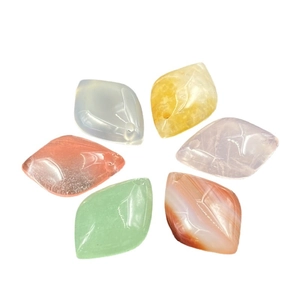 Leaf-shaped natural stone beads with engraved veins for DIY jewelry making in six colors