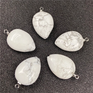 Set of 5 teardrop white turquoise pendants with silver metal loops for DIY jewelry