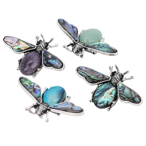 Antique silver bee pendants with natural amethyst, aventurine and abalone shell inlays