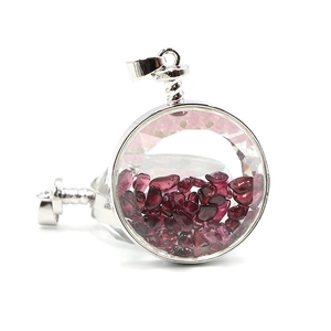Natürlicher Kristall Wunschflasche Halskette Rosa Amethyst Citrin Granat Aquamarin Glas Anhänger Legierung Kette Damen Schmuck