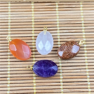 Oval faceted semi-precious stone pendants in four colors with gold metal loops for DIY jewelry