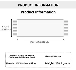 Detaillierte Größentabelle für einfarbige Schals mit Maßen 67x180cm und 100% Polyester