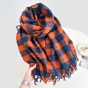 Plaid Tassel Scarf For Women Men Warm Imitation Cashmere Winter Shawl Wrap Casual Korean Style Thick Soft Scarf For Everyday