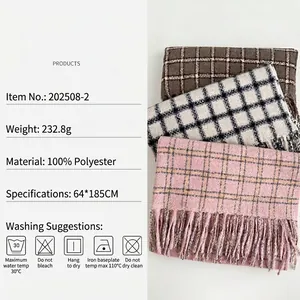 Classic plaid tassel scarf in autumn winter colors with thick polyester fabric