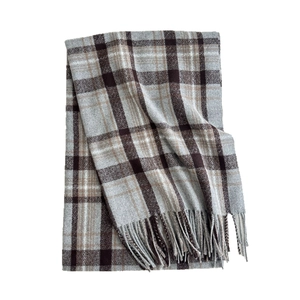 Classic plaid scarf in brown and grey with fringe, stylish autumn winter shawl wrap