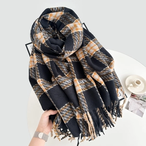 Plaid Scarf Imitation Cashmere Warm Thick Winter Tassel Shawl Wrap Korean Style For Women