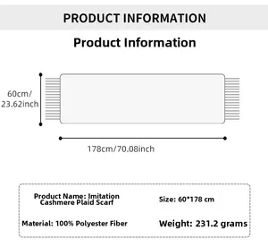 Detailed size chart for plaid scarf showing dimensions 60x178CM and 231.2g weight specs