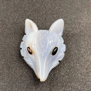 Light blue fox head gemstone pendant carved from natural blue agate with fine details