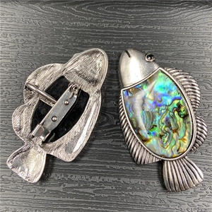 Handcrafted fish brooch and pendant in colorful abalone shell with iridescent finish
