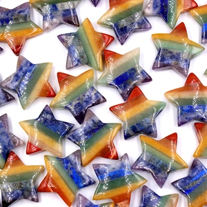 Polished star-shaped chakra stones with natural multi-colored layered crystal texture