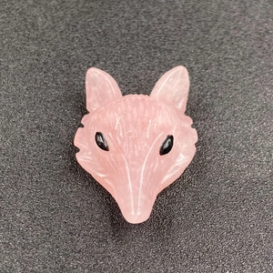 Pink rose quartz fox head charm pendant with detailed carvings for DIY jewelry