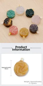 Macro detail of 18mm double-sided carved agate rose pendant with golden metal loop
