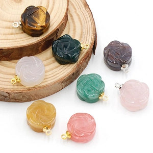 Carved rose flower gemstone pendants in various natural stones for DIY jewelry making