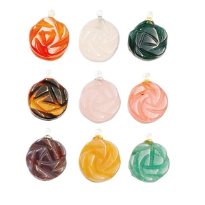 Carved agate rose flower pendants in 9 colors with metal rings for DIY jewelry making