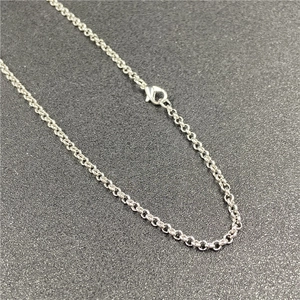 Detailed view of silver rolo chain links with a secure lobster clasp closure
