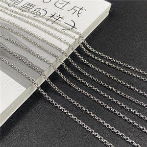 Detailed view of silver-tone copper O-shaped rollo chains for DIY jewelry making