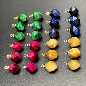 Faceted tiger eye stone and multi-color gemstone charms with gold and silver alloy loops