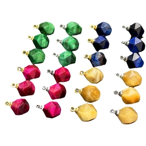 Faceted tiger eye stone pendants in multiple colors with metallic loops for DIY jewelry
