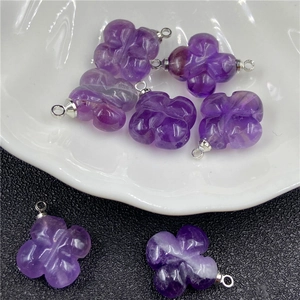 Natural purple amethyst four-leaf flower pendants with silver metal bails for DIY jewelry